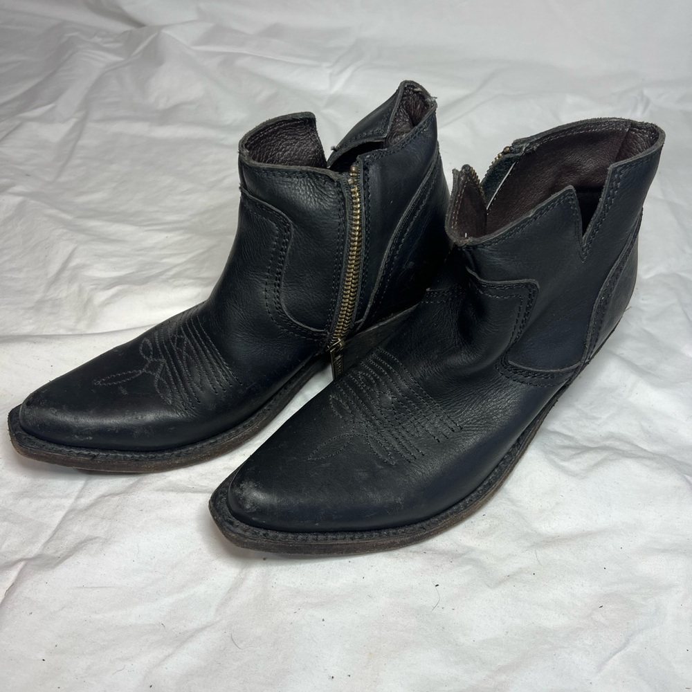 Liberty black leather western-style ankle boots with a side zipper